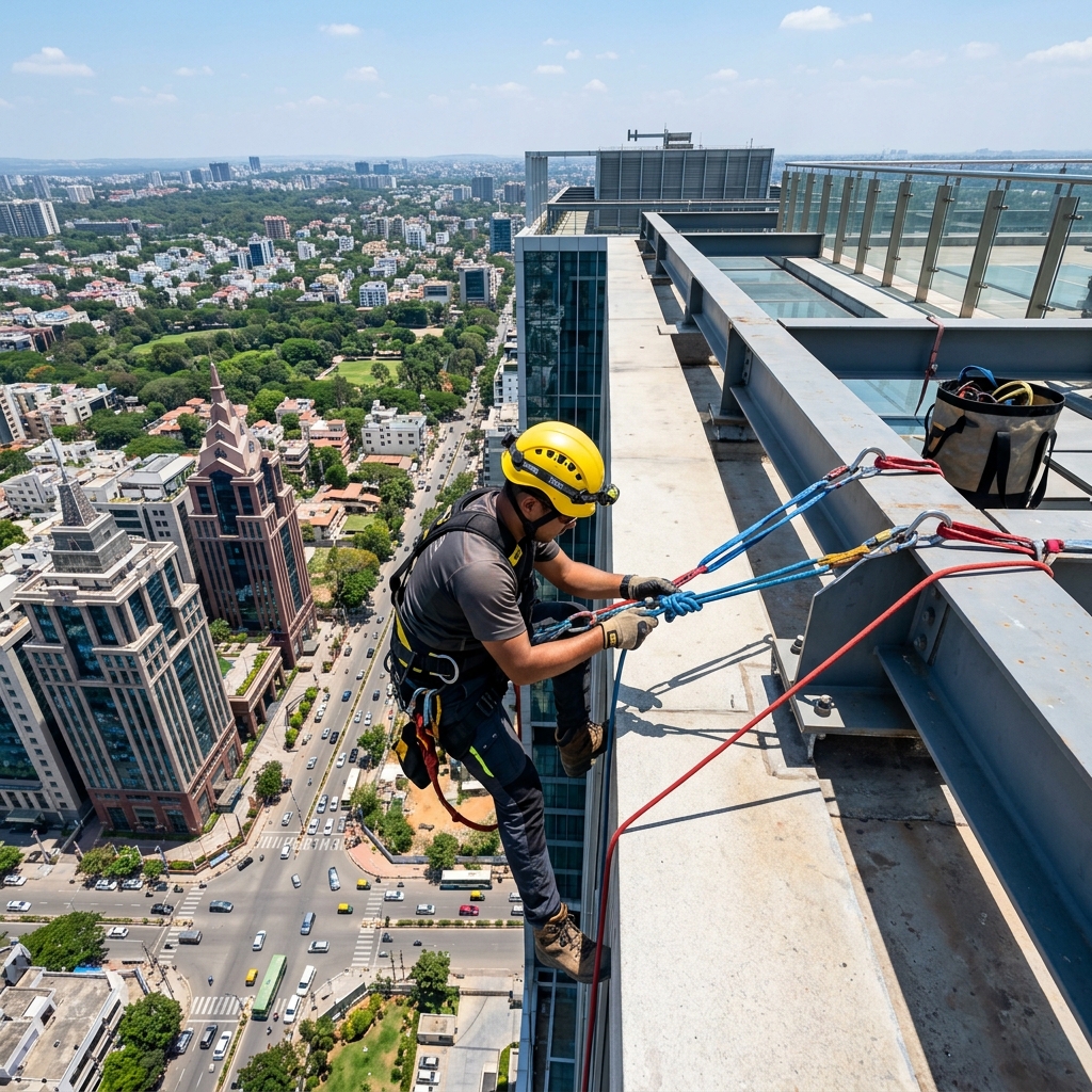 Best Clean high-rise technicians working safely using ropes